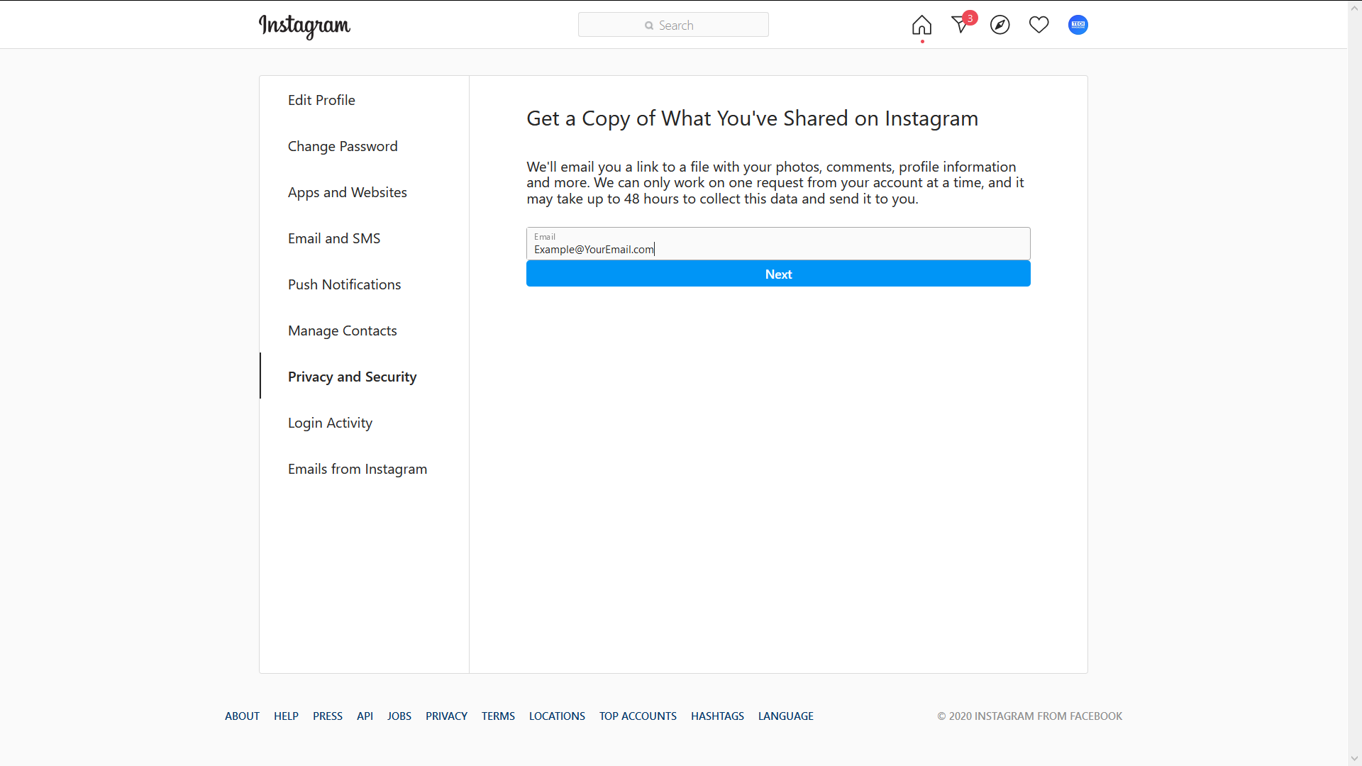 how to download your instagram data