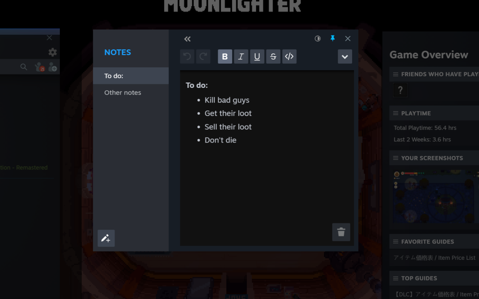 steam pinned to-do list update