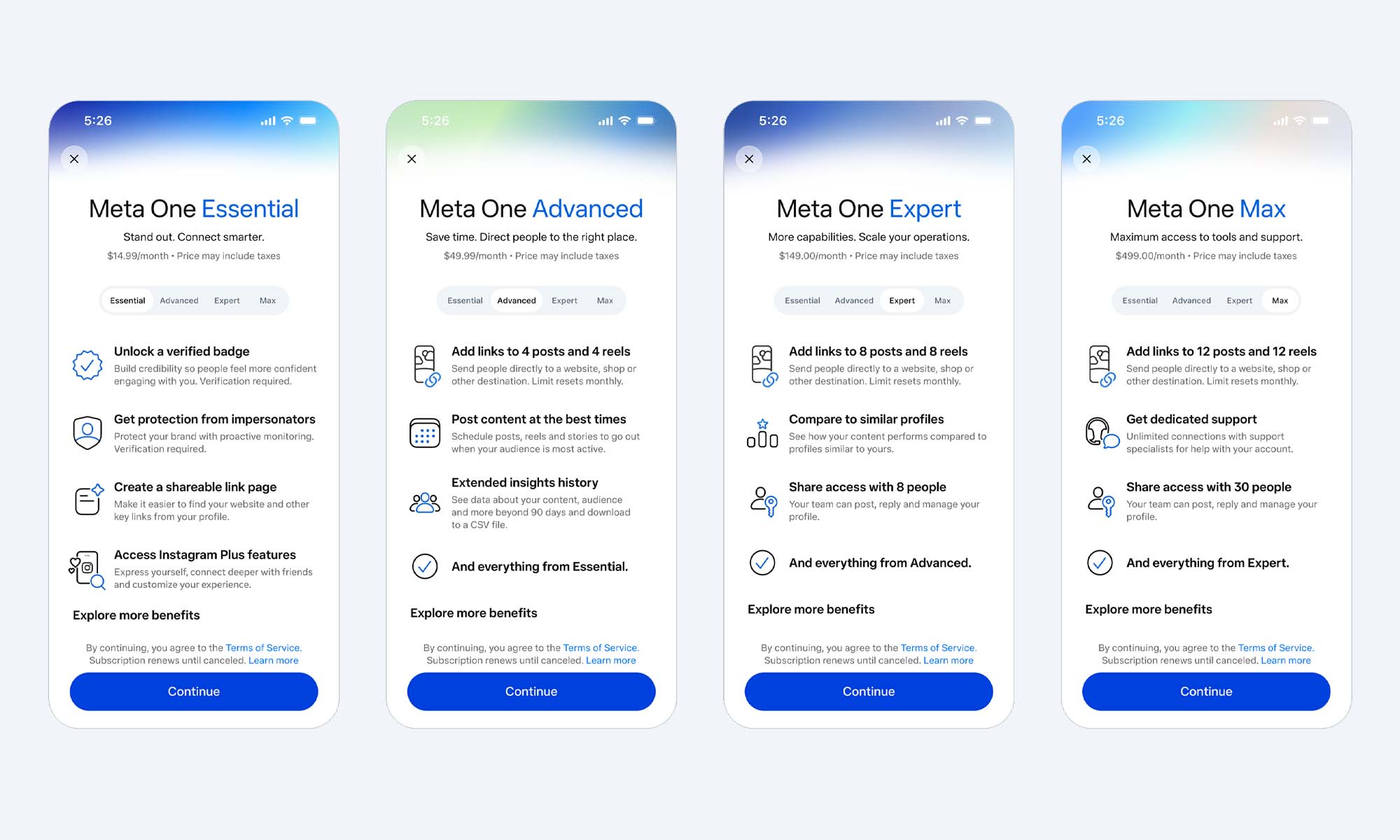 meta one subscription plans
